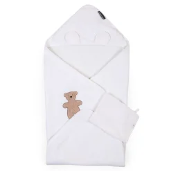 Outlet Childhome Baby Badcape + Washandje - 80X80 Cm - Mousseline / Terry Teddy