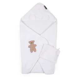 Outlet Childhome Baby Badcape + Washandje - 80X80 Cm - Mousseline / Terry Teddy