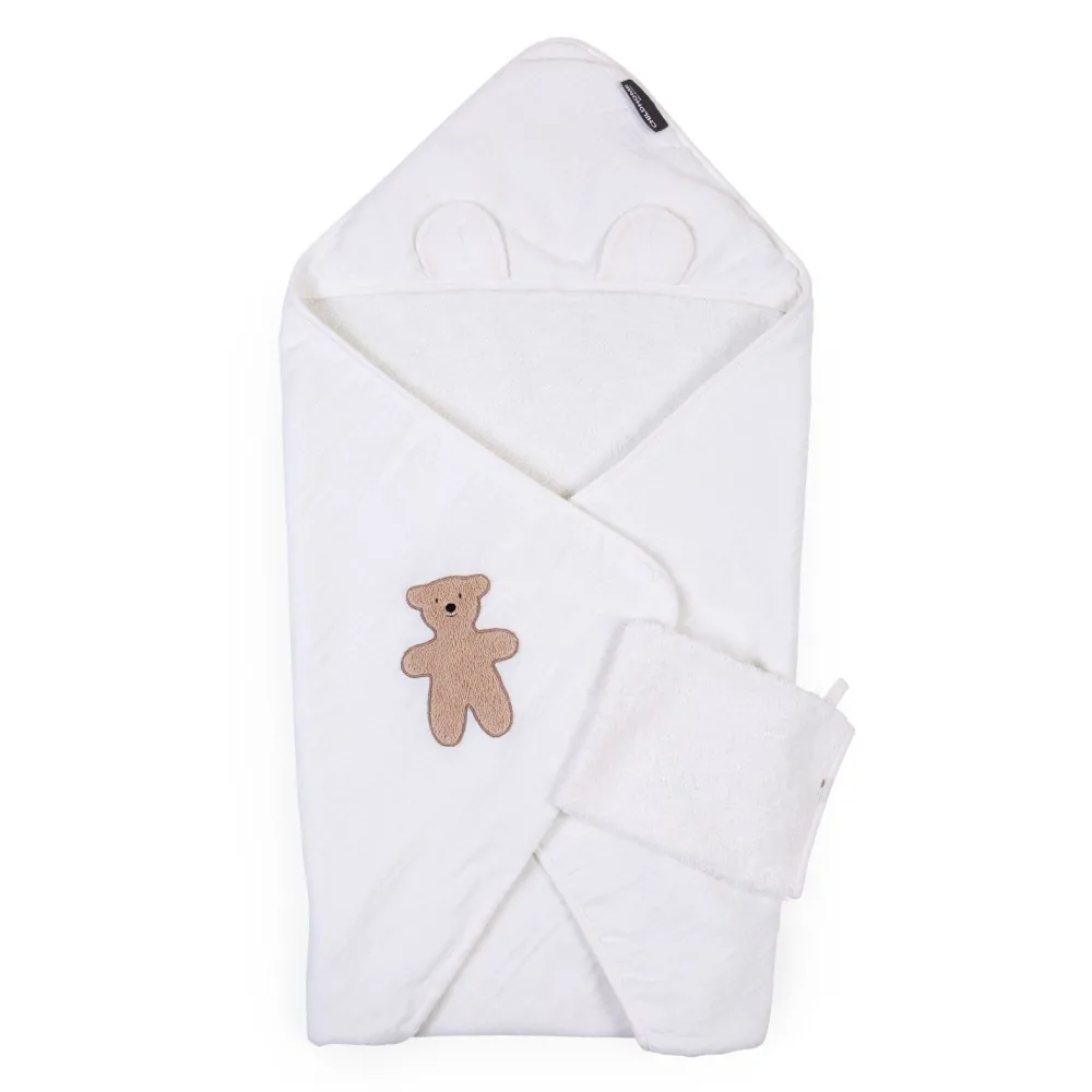 Outlet Childhome Baby Badcape + Washandje - 80X80 Cm - Mousseline / Terry Teddy