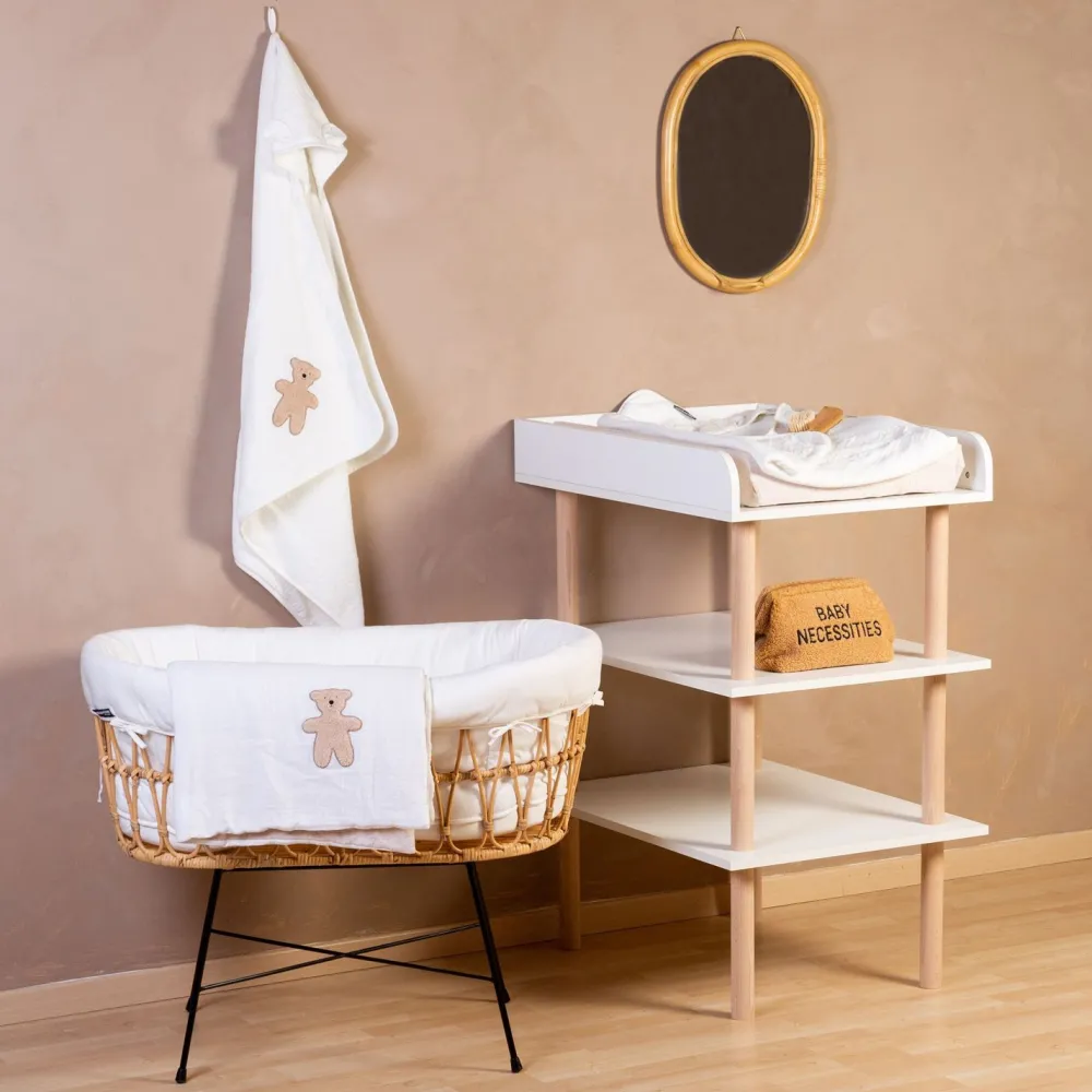Outlet Childhome Baby Badcape + Washandje - 80X80 Cm - Mousseline / Terry Teddy