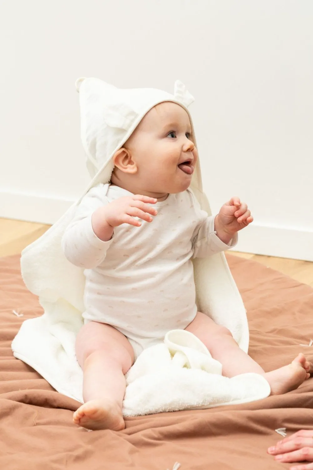 Outlet Childhome Baby Badcape + Washandje - 80X80 Cm - Mousseline / Terry Teddy