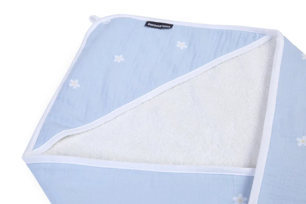 Best Sale Childhome Baby Badcape + Washandje - 80X80 Cm - Tetra Bloemetjes - Lichtblauw