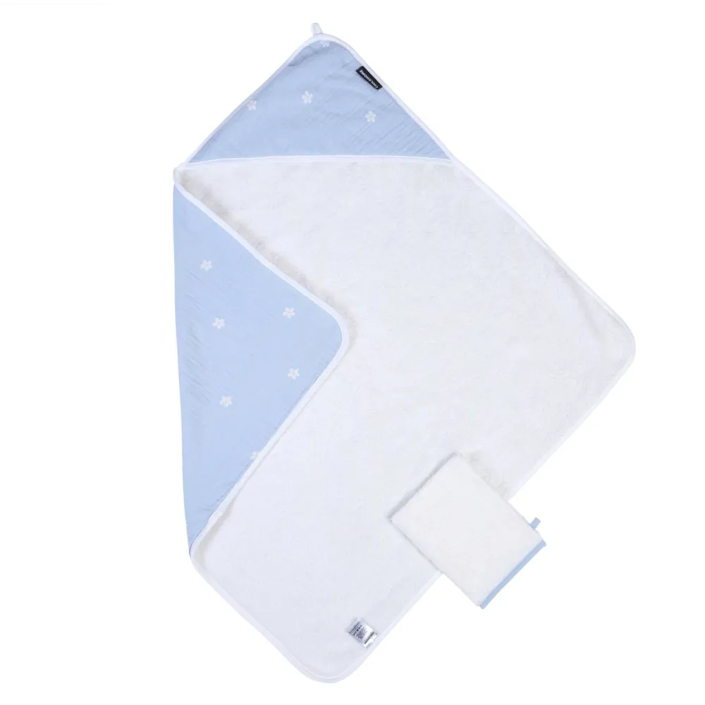 Best Sale Childhome Baby Badcape + Washandje - 80X80 Cm - Tetra Bloemetjes - Lichtblauw