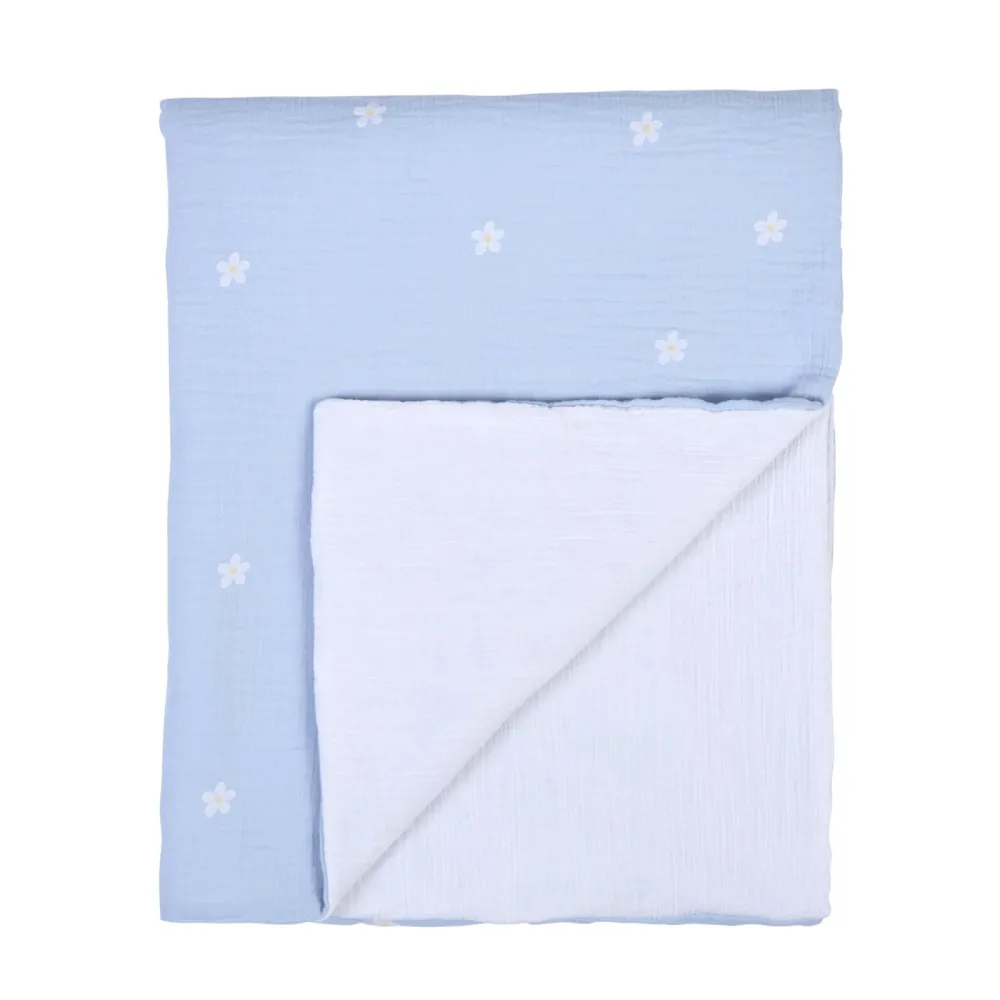 Clearance Childhome Babydeken - 80X100 Cm - Tetra Bloemetjes - Lichtblauw