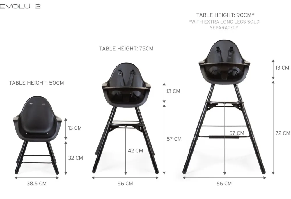 Outlet Childhome Evolu Kinderstoel - Verstelbaar In Hoogte (50-75 Cm/*90 Cm) - Zwart