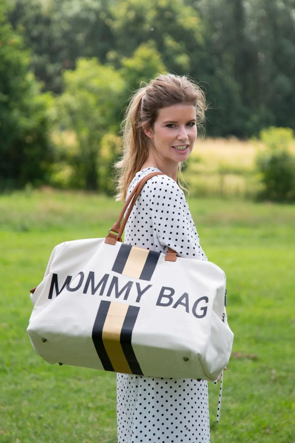 Outlet Childhome Mommy Bag ® Verzorgingstas - Ecru Strepen Zwart/Goud