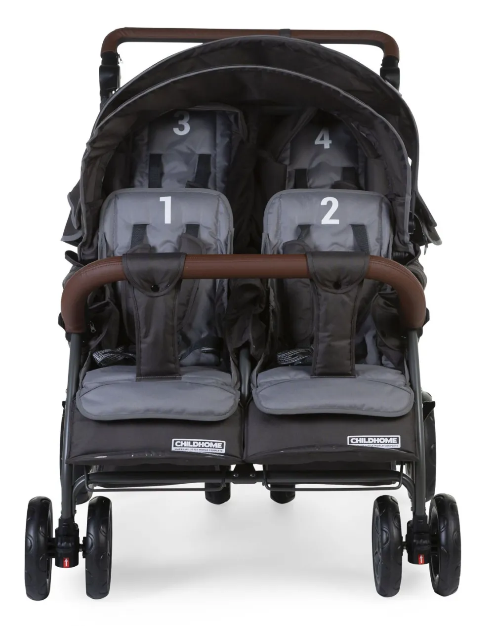 Store Childhome Quadruple Wandelwagen Met Autobrake + Regenhoes + Zonnekappen - Antraciet