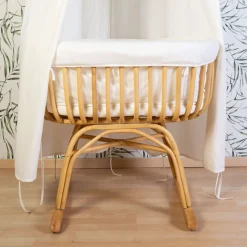 Clearance Childhome Rattan Wieg - 90X70X71 Cm + Matras - 77X42X4 Cm - Jersey Hoes Ecru - Schommelpoten