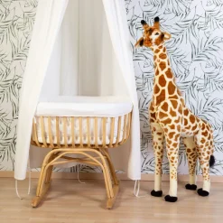 Clearance Childhome Rattan Wieg - 90X70X71 Cm + Matras - 77X42X4 Cm - Jersey Hoes Ecru - Schommelpoten