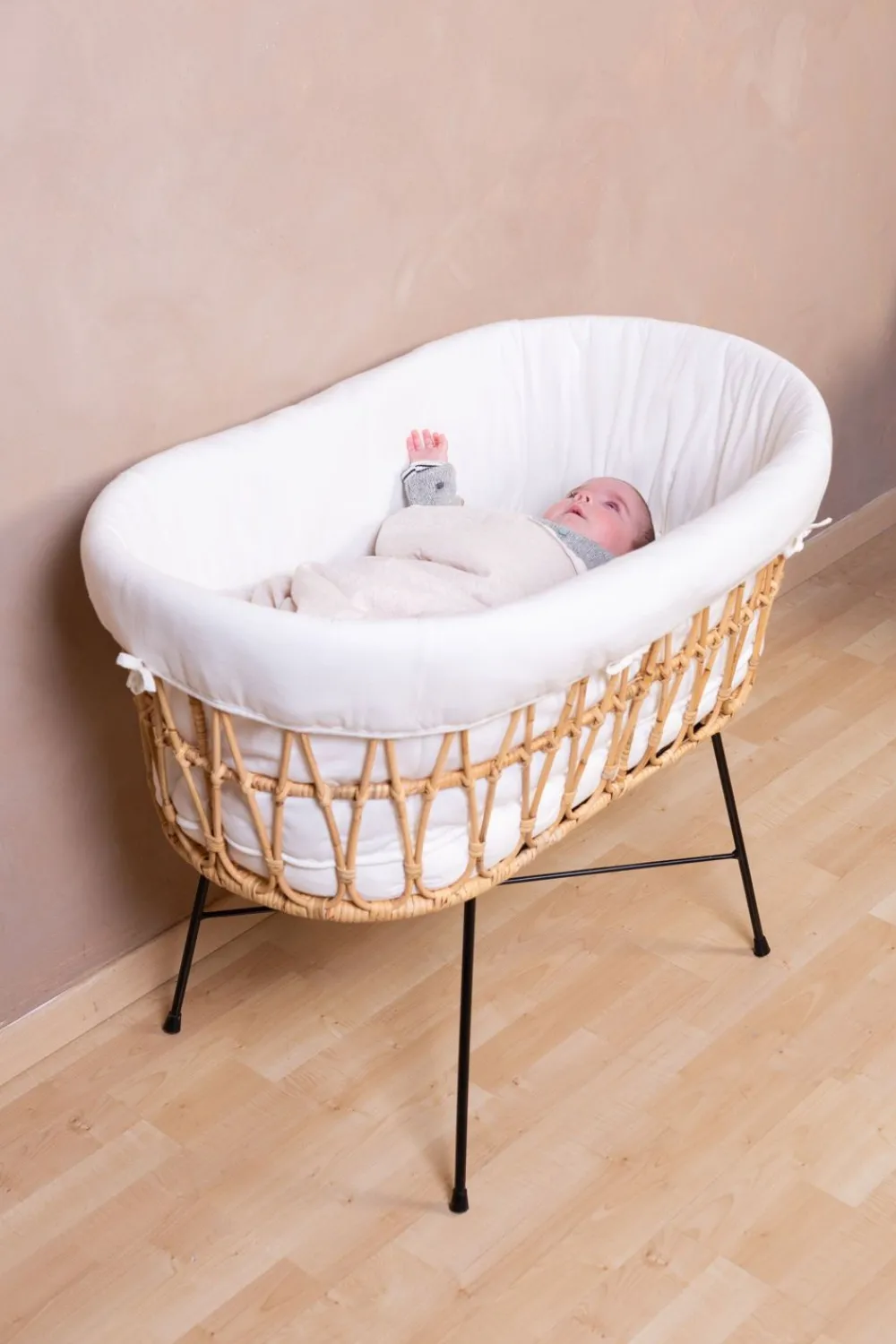 Cheap Childhome Rattan Wieg - 90X51X70Cm + Metalen Onderstel + Matras - Jersey Hoes Ecru