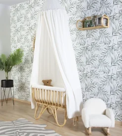New Childhome Rattan Wieg Rechthoekig - 90X50X70 Cm + Jersey Omrander Ecru - Matras - 81X42X5 Cm