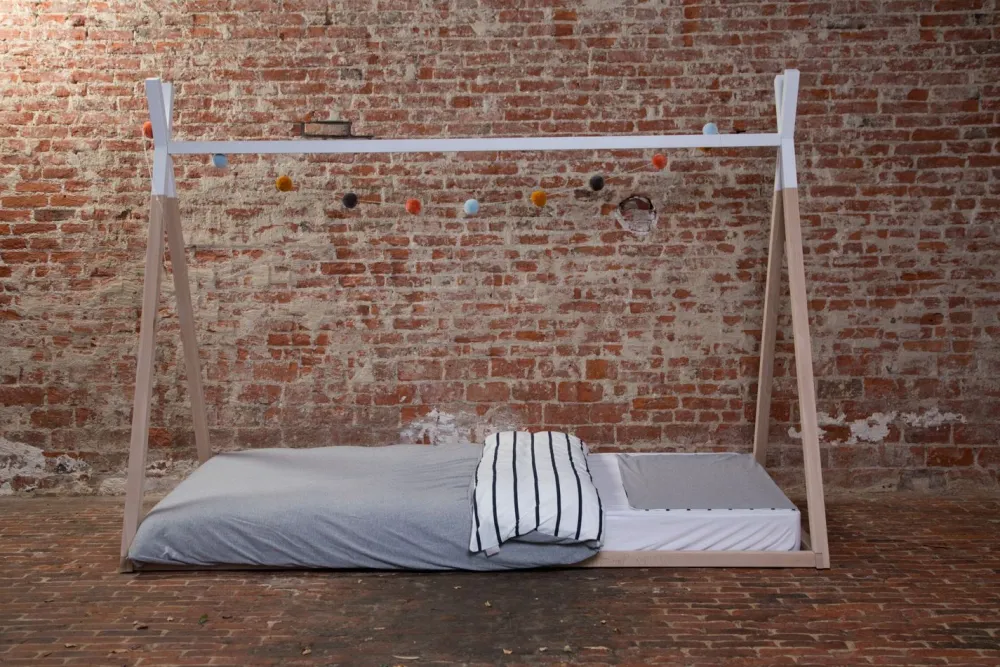 Fashion Childhome Tipi Bed - 90X200 Cm - Hout - Naturel Wit Ja, Graag Met Lattenbodem