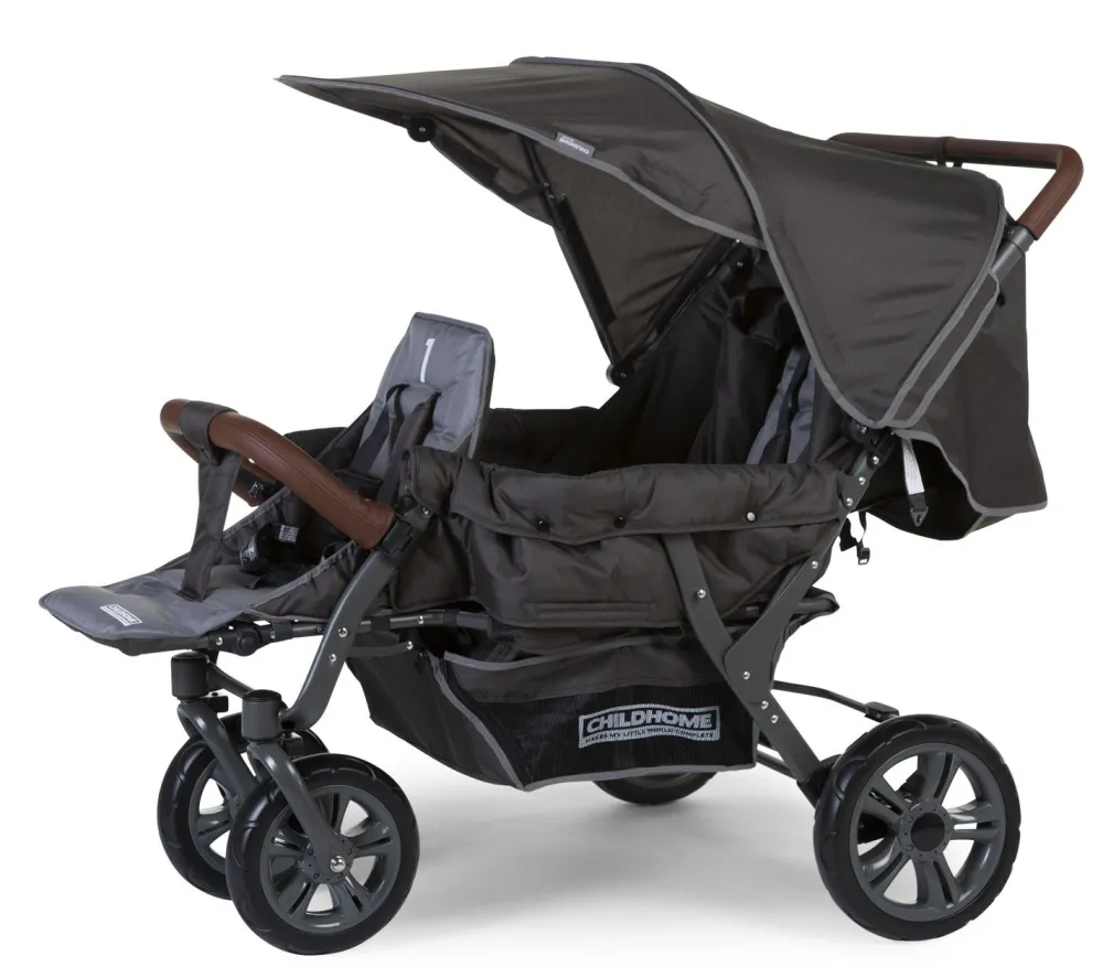 Discount Childhome Triplet Wandelwagen + Regenhoes + Zonnekap - Staal + Tedelon - Antraciet