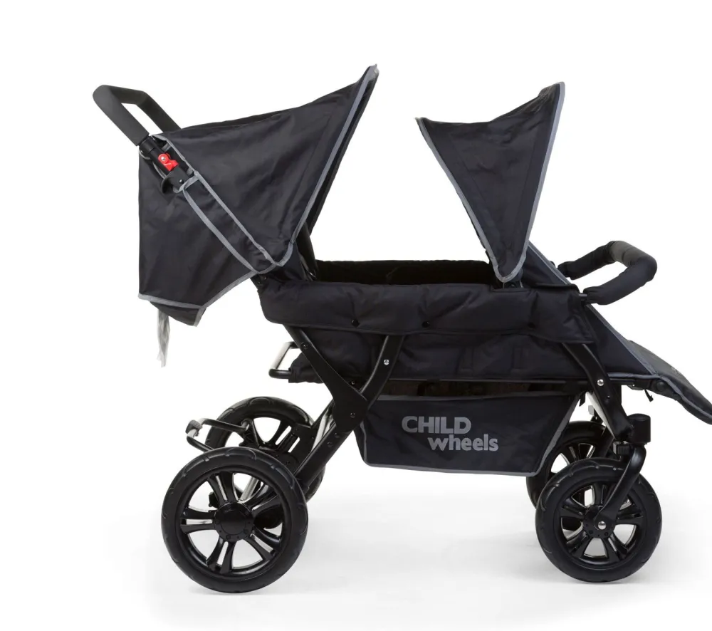 Hot Childhome Two By Two Wandelwagen + Regenhoes + Zonnekap - Staal + Tedelon - Zwart